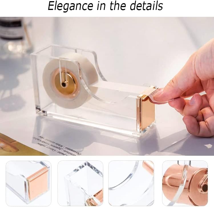 Famassi Rose Gold Office Supplies and Accessories, Acrylic Stapler, Staple Remover, Tape Holder, Ballpoint Pen, Scissor, Binder Clips, Staples, Phone Holder, Ruler, Transparent Glue and 300 Notes - Image 4